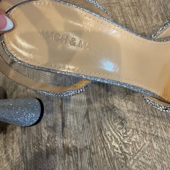 Mach & Mach Double Bow Platform Silver Glitter Women's Heels - Picture 12 of 15